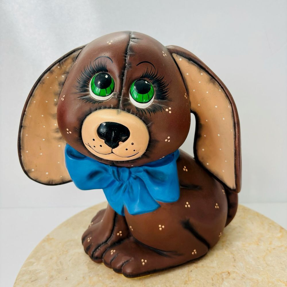 Vintage 1980s Hand Painted‎ Kimple Mold Dog Piggy Bank Puppy VTG